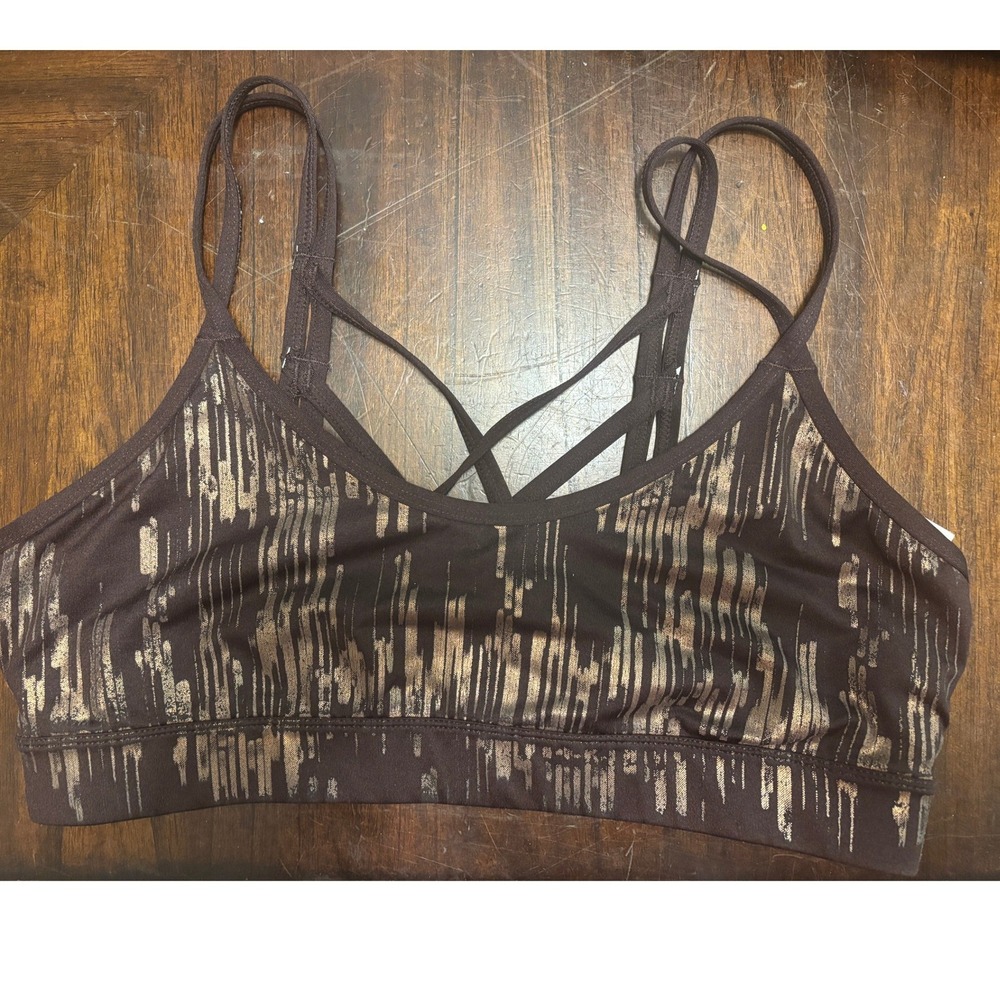 JoyLab Womens Sports Bra Purple Brown Gold Foil Strappy Back Yoga‎ Top Large